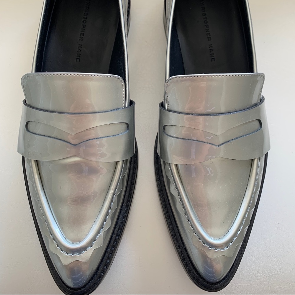 Christopher Kane Silver Patent Leather Pointed Toe Loafer